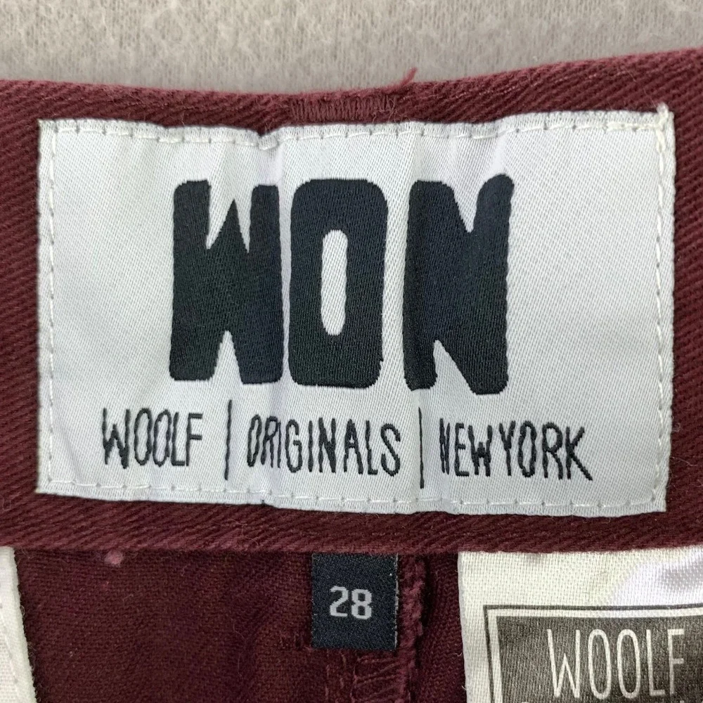 Woolf Originals NY Chinos Mens 28 Burgundy Slim Fit Cotton Twill Trousers WON